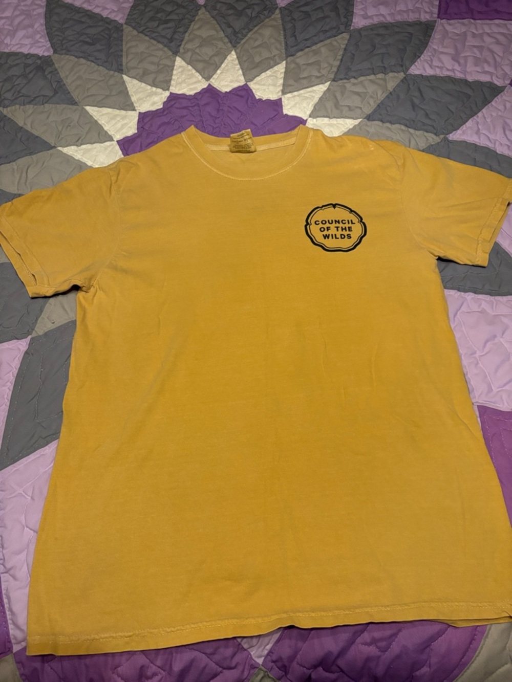Comfort Colors Mustard Short Sleeve Tee with Council of the Wilds Logo